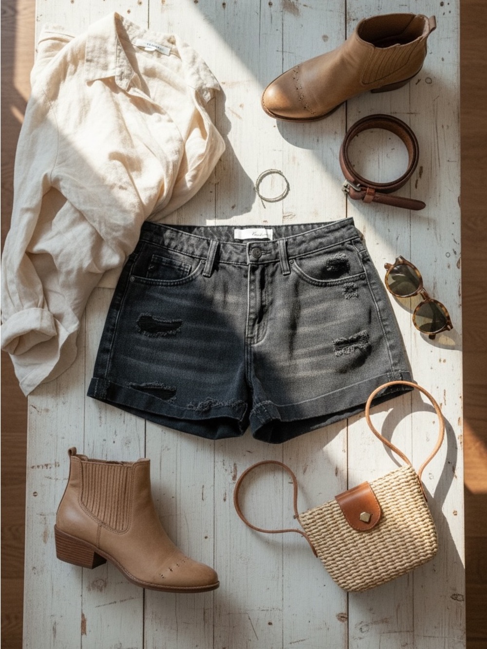 Kancan Black Distressed Jean Shorts